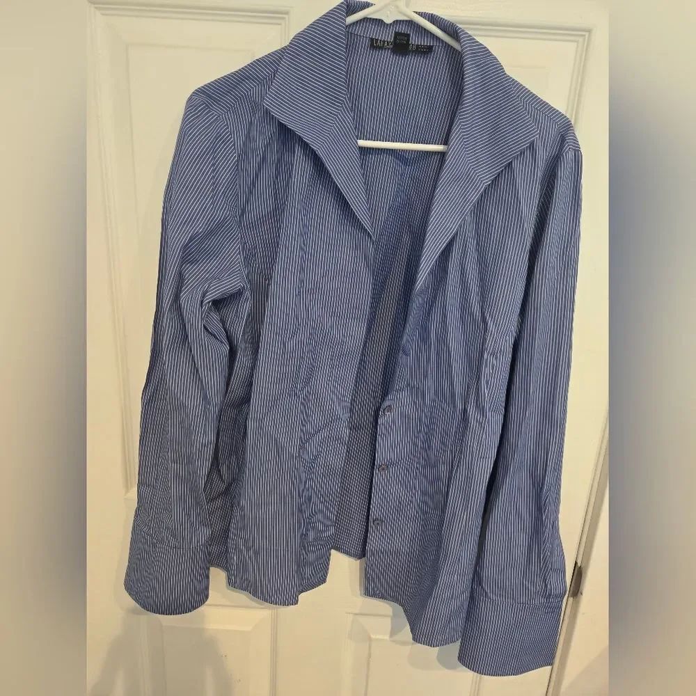 Lafayette 148 New York Blue Striped Women's Shirt Size 14